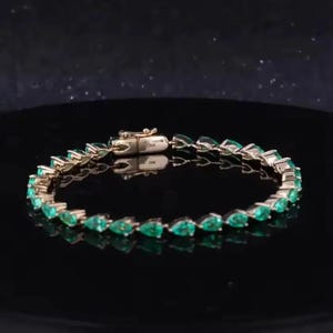 Pear Cut Lab Created Emerald Tennis Bracelet 925 Silver Rose Gold Plated Green Gemstone Tennis Bracelet For Unique Bridal Promise Bracelet