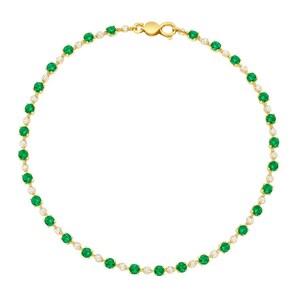Emerald Tennis Choker Green Round Cut Malaysian Jade CZ Yellow Gold Finish Men, Women Stacking Bling Gemstone Necklace Gift Box Gift For Her