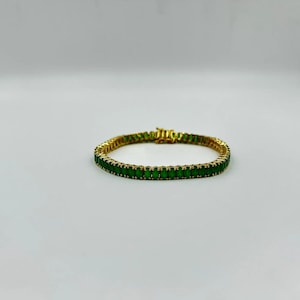 5x3mm Oval Cut Lab Created Emerald Bracelet For Women Handmade Tennis Bracelet In 925 Sterling Silver Green Gemstone Wedding Gift Bracelet