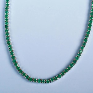 18k Lab Emerald Round Tennis Necklace,Yellow Gold Emerald Tennis Necklace,Emerald Color Necklace,Handmade Necklace Vintage Gift for her