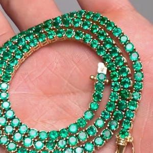 Emerald 18K Tennis Emerald cut Necklace Emerald 925 Sterling Silver Necklace, Green Zircon gemstone jewelry, Emerald Round tennis Necklace