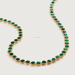 Vergoldete Smaragd-Tennis-Halskette für Frauen, Lab erstellte runde Smaragd-Choker-Halskette, 925er Silber-Jubiläumsgeschenk, Tennis-Halskette.