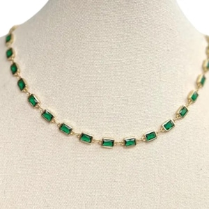 emerald green tennis choker, colorful tennis choker, 18k gold plated green necklace, green tennis necklace