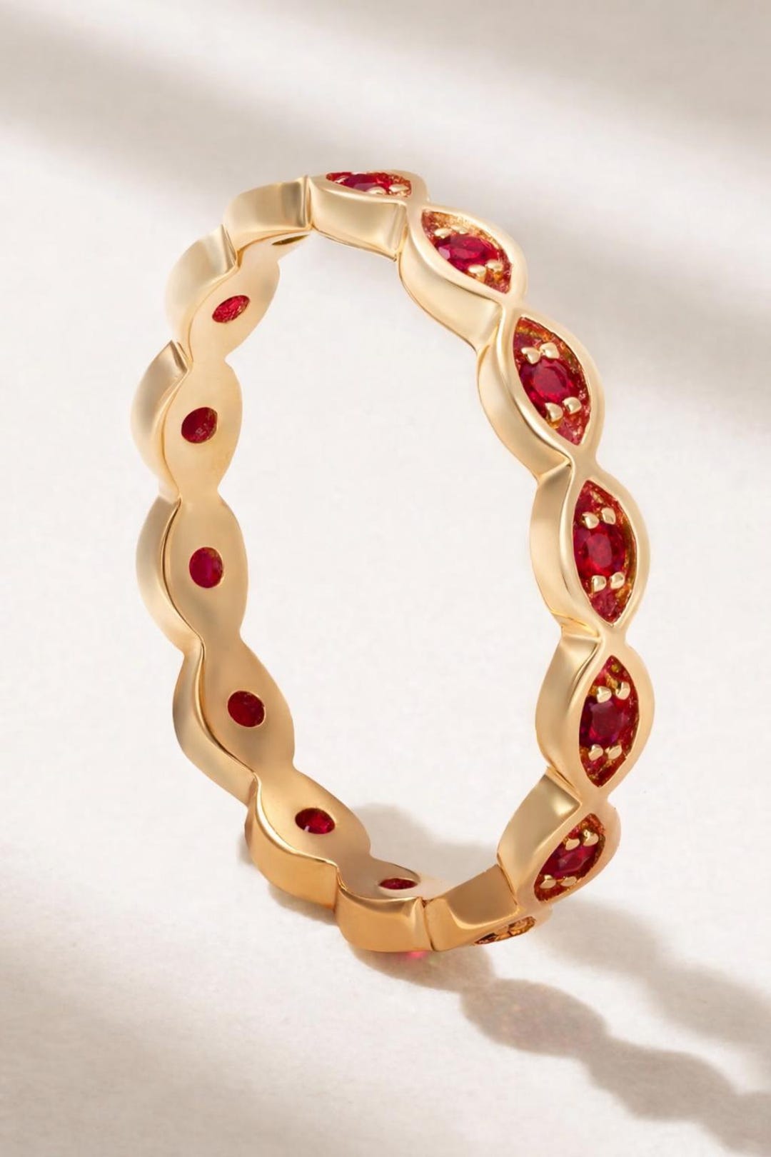 14K Solid Gold Ruby Eternity Wedding Band – Flush Set Dainty Ring - Etsy