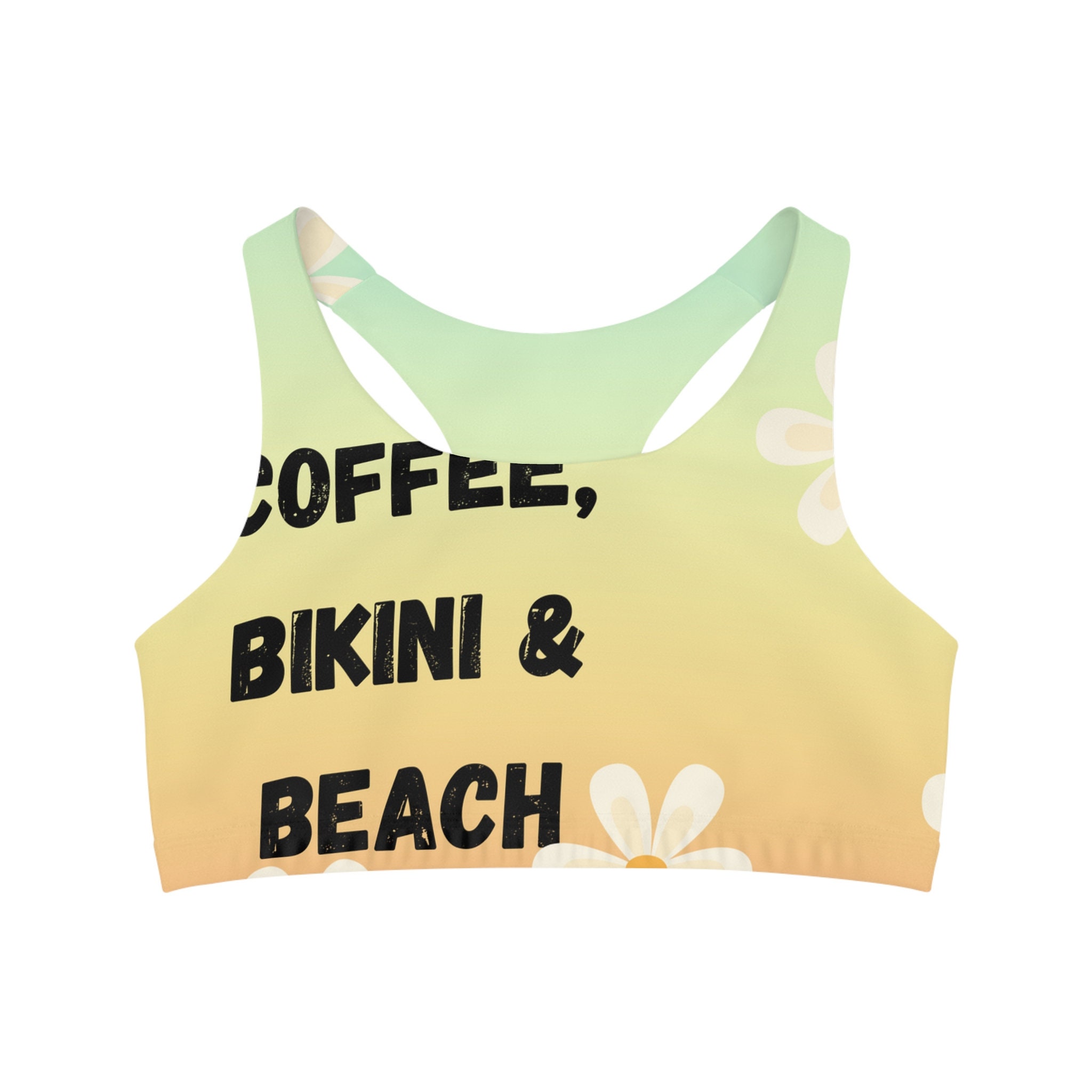 Coffee Bikini & Beach Seamless Sports Bra AOP, Yoga Bra Top, Yoga Clothing, Crossfit Bra Top