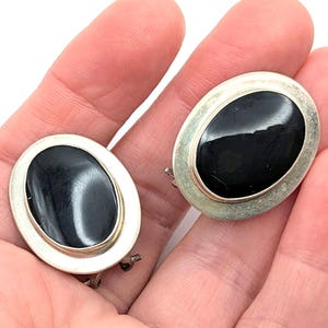 Modernist stamped Mexican sterling silver onyx stud earrings
