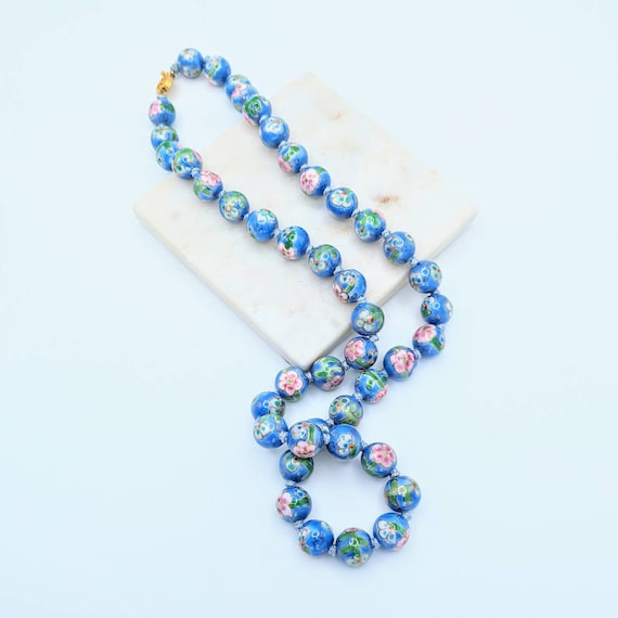 Vintage Chinese cloisonné beaded knotted necklace,