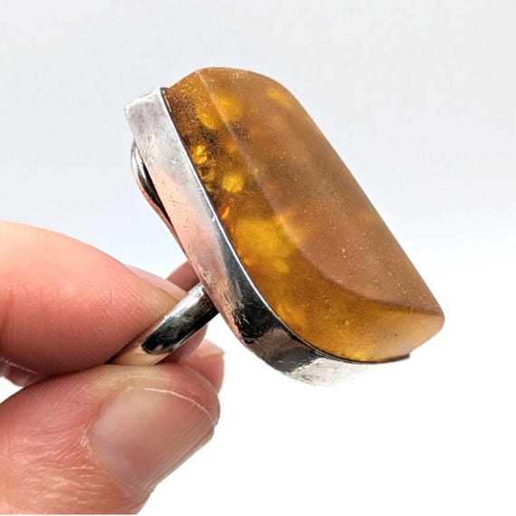 Statement amber sterling vintage ring, mineral in… - image 8