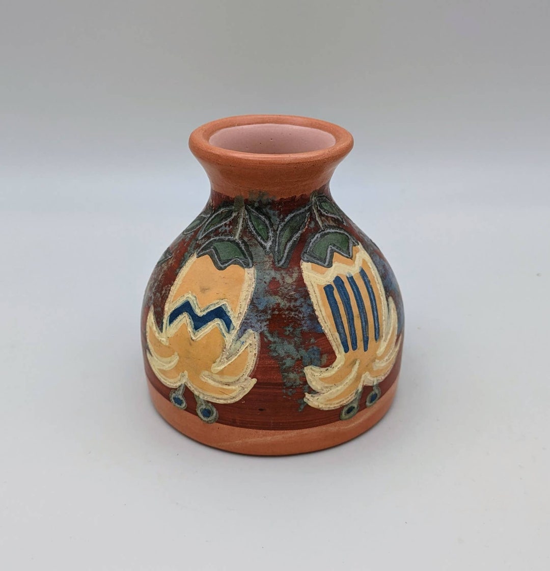 Peruvian Pottery Terracotta Bud Vase Signed Handpainted Etsy