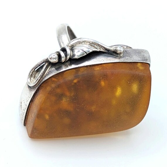 Statement amber sterling vintage ring, mineral in… - image 3