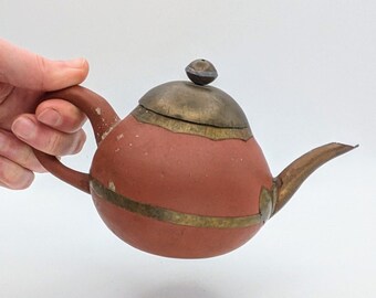 Vintage Thai or Chinese Yixing red clay and metal teapot