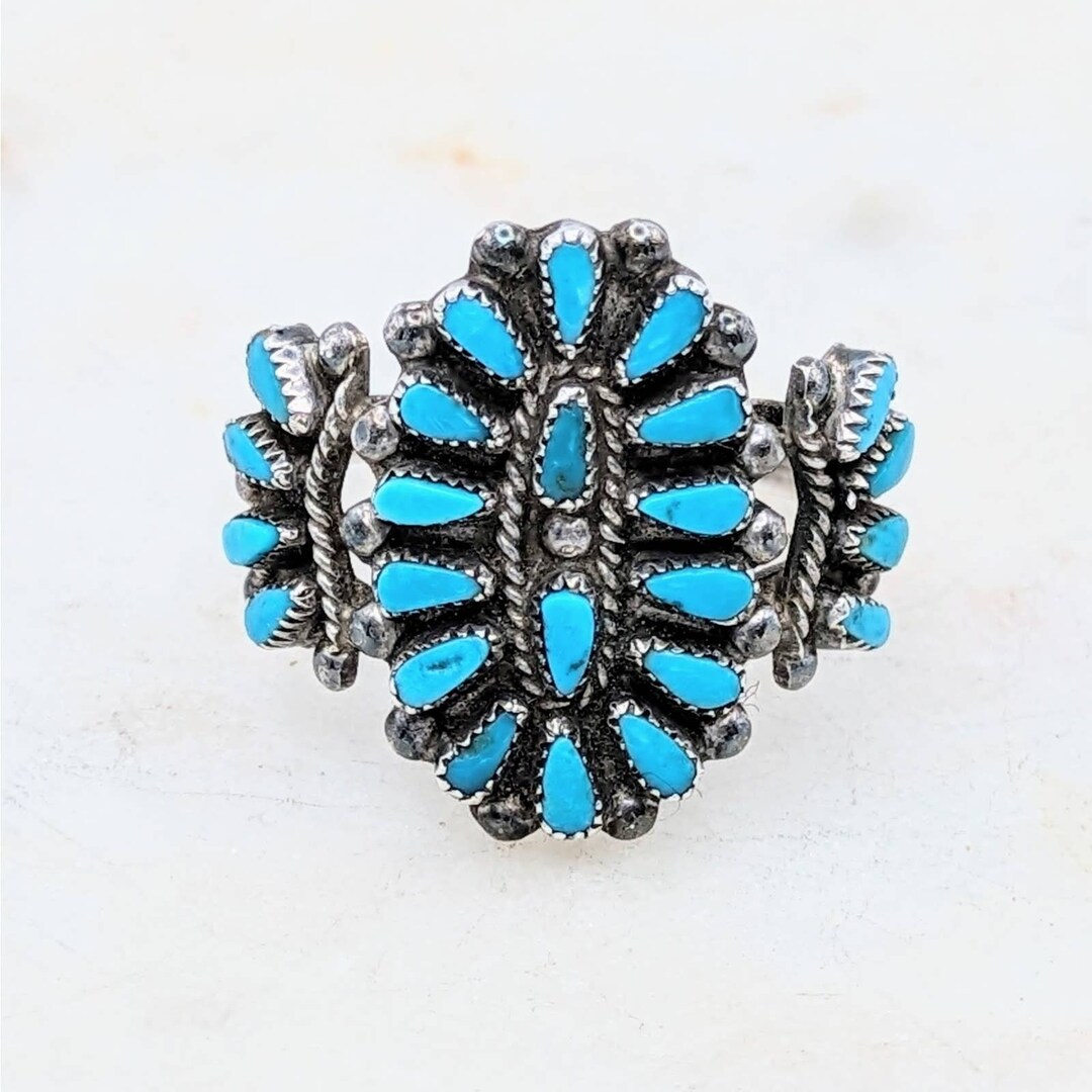 Signed M Dishta Zuni Ring Petit Point Cluster Turquoise and Etsy