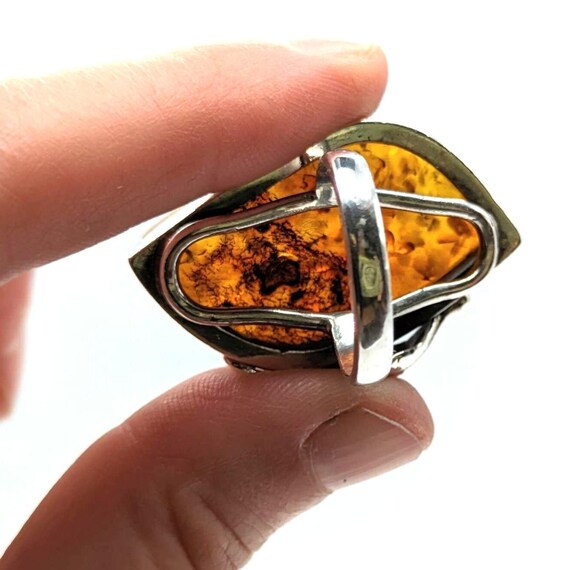 Statement amber sterling vintage ring, mineral in… - image 9