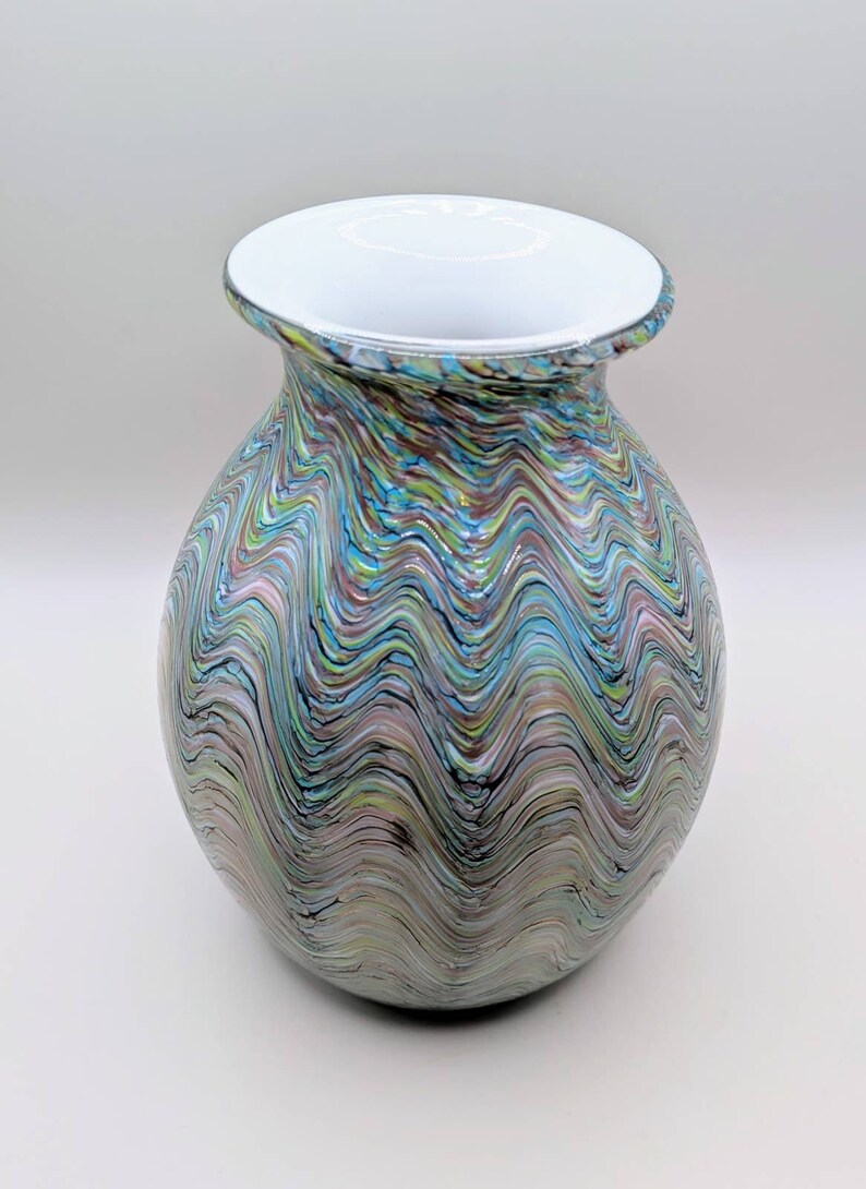 Vintage Blown Cased Art Glass Vase Blue Green White Pink Etsy