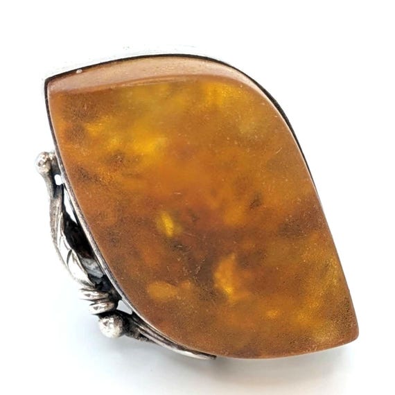 Statement amber sterling vintage ring, mineral in… - image 5