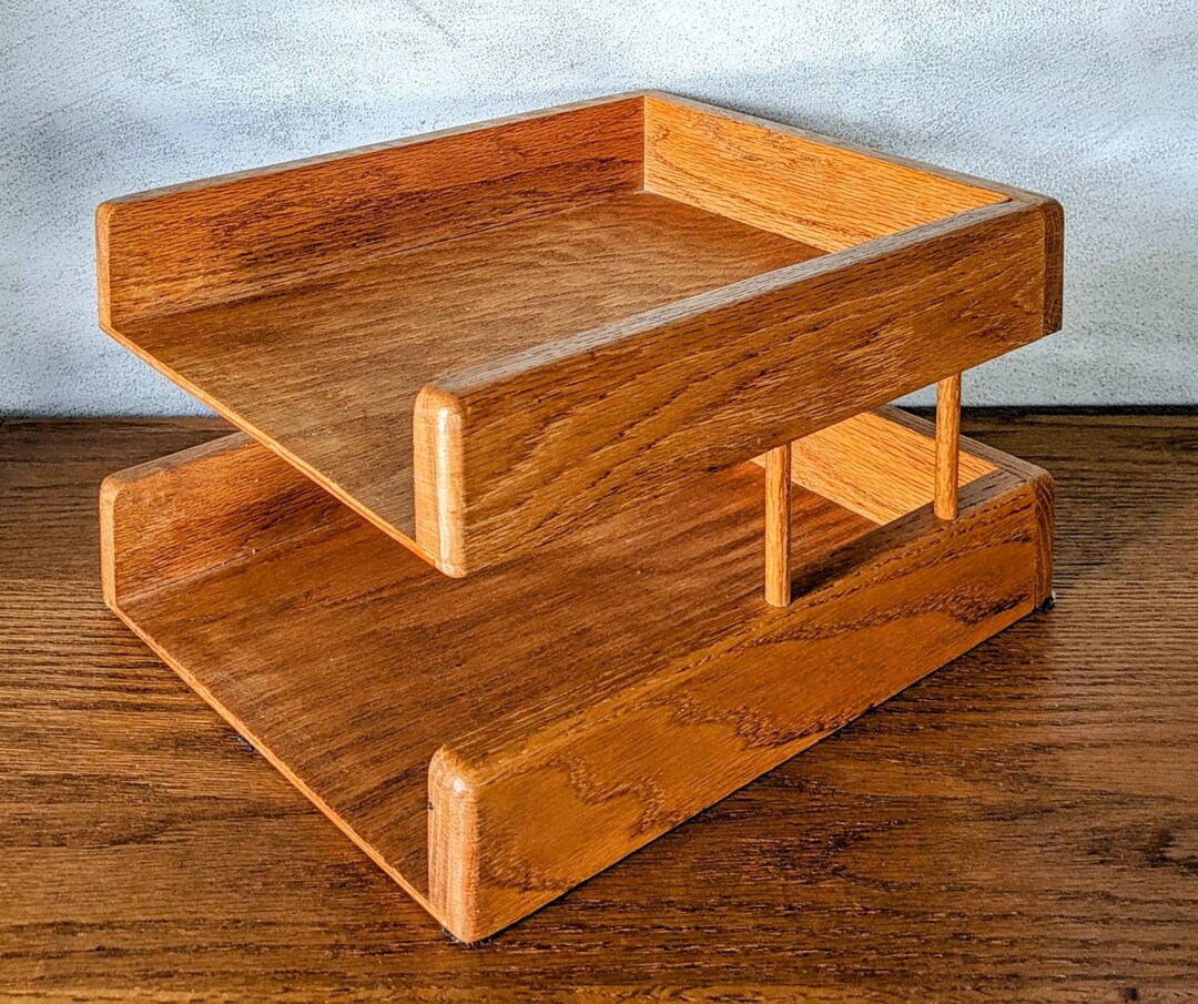 Solid Oak 80s Does Midcentury Modern Desk Tray Paper Etsy