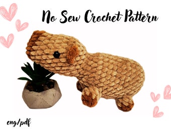 Patron au crochet Capybara sans couture, tutoriel amigurumi doudou cochon d'Inde, jouet mignon facile pour bébé, patron anglais amigurumi pdf