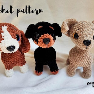 Bundle of 3 crochet patterns/ Crochet pattern stuffed dog/ Rottweiler, spaniel, chihuahua amigurumi puppy/ English pattern amiguumi pdf