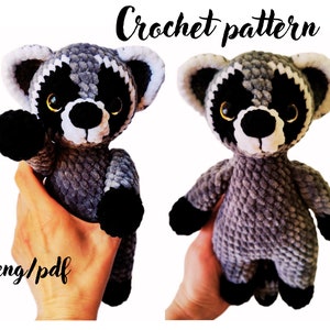 Crochet pattern raccoon, Amigurumi tutorial plush raccoon, Woodland animals crochet pattern, English pattern amigurumi pdf
