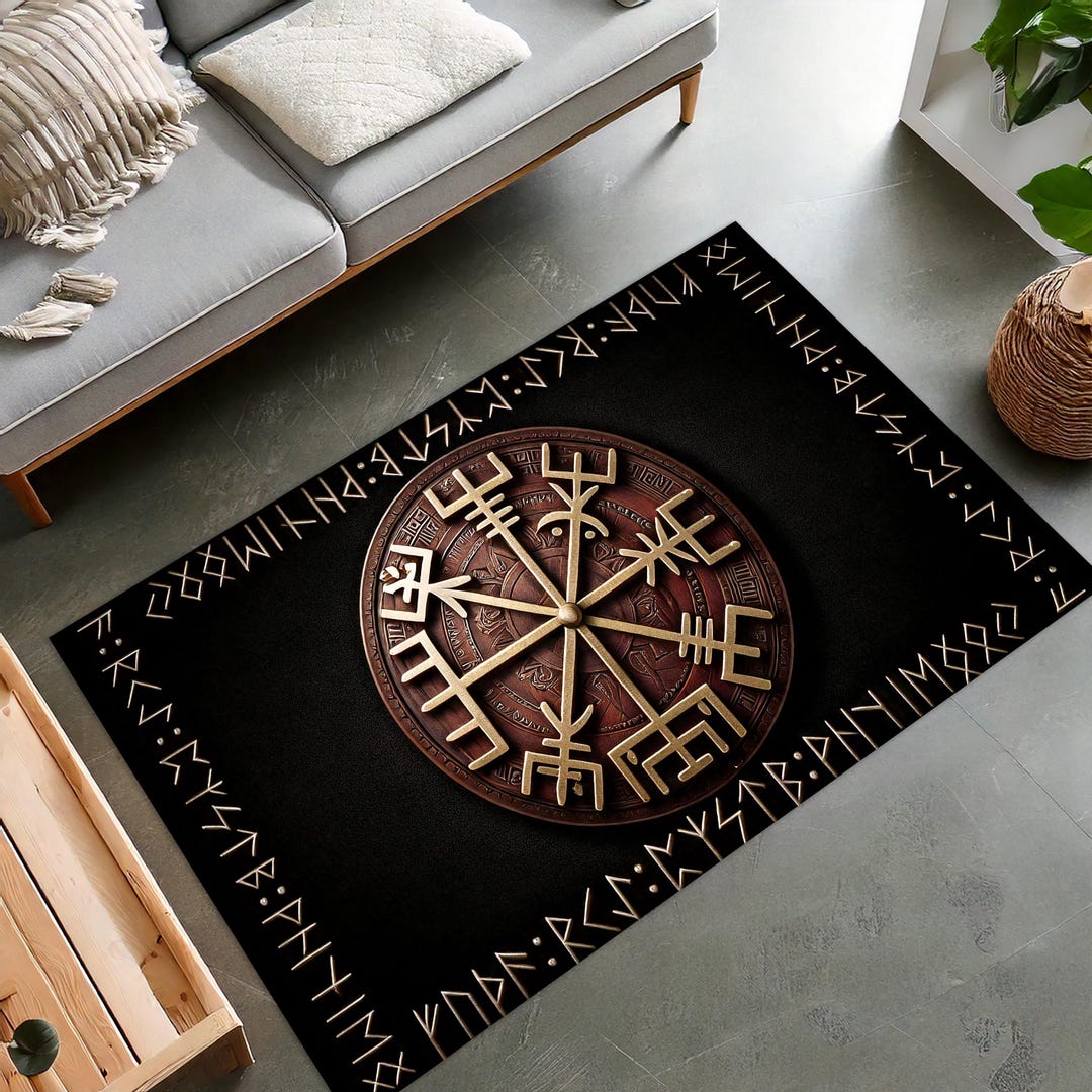Norse Rug Vegvisir Viking Compass Rug – Norse Mythology Shield Carpet, Authentic ...