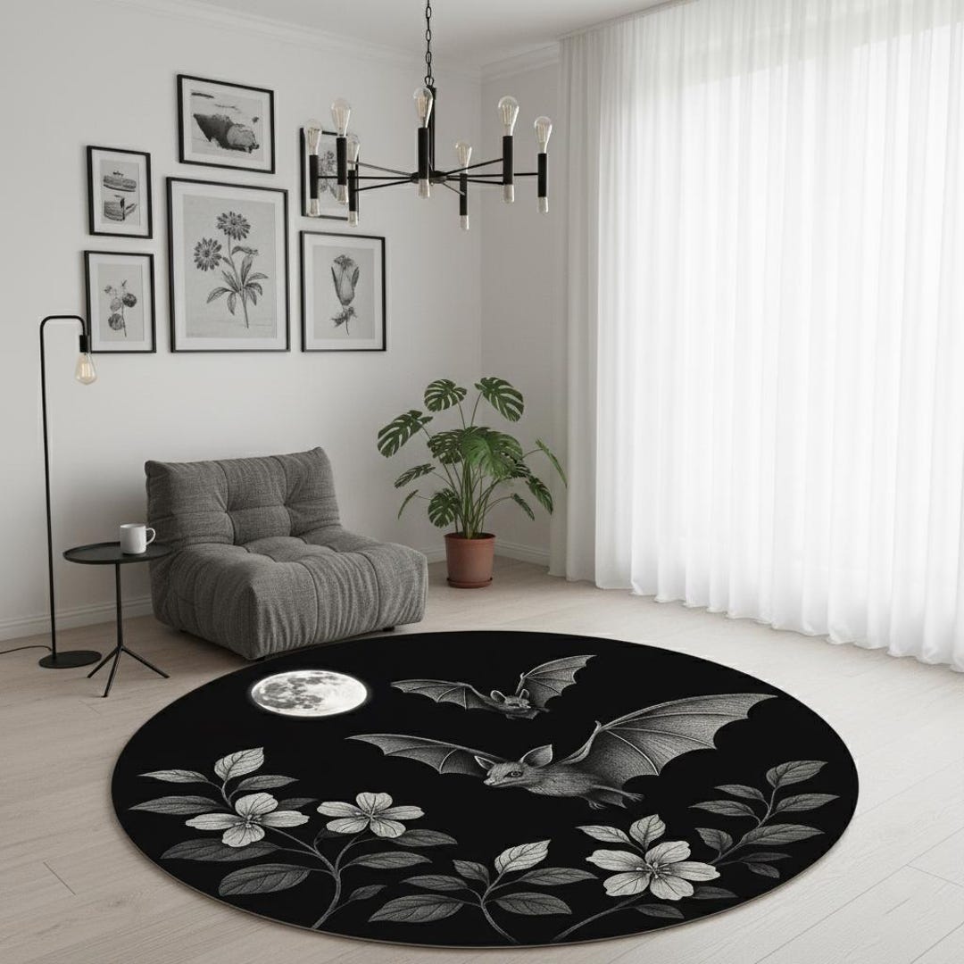 Moonlit Bat Rug – Dark Gothic Carpet With Lunar Night Design - Etsy