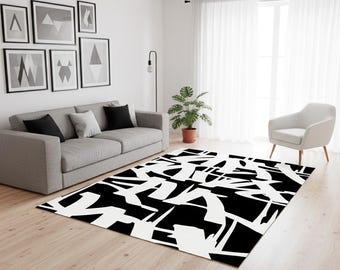 Zwart-wit graffititapijt – zwart-wit street art-tapijt voor modern stedelijk interieur