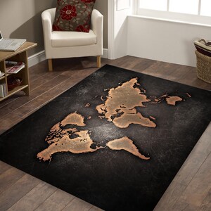 Weltkarte Teppich, Teppich mit Weltkarte, Dunkelfarbener Teppich, Mehrfarbiger Teppich, Künstlerischer Teppich, Luxusdekor für Zimmer, Moderner Teppich,Cooler Teppich