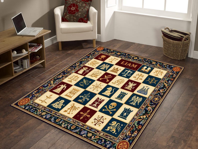 Rectangular Rug Emblem Chess Board Rug Classic Black White Checkered Carpet for Study Office ...