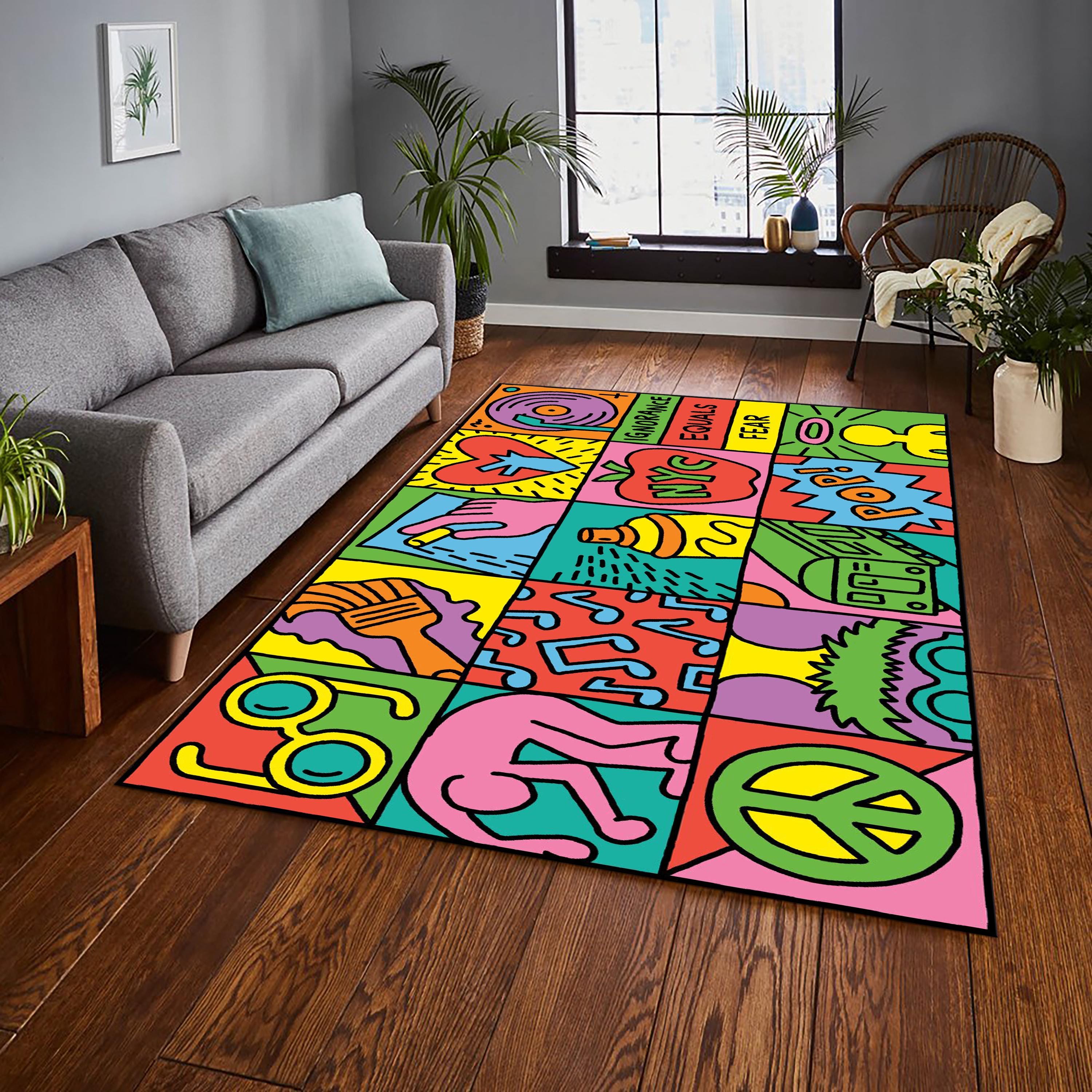 Vibrant Abstract Rainbow Rug – Colorful Multicolored Geometric Carpet ...