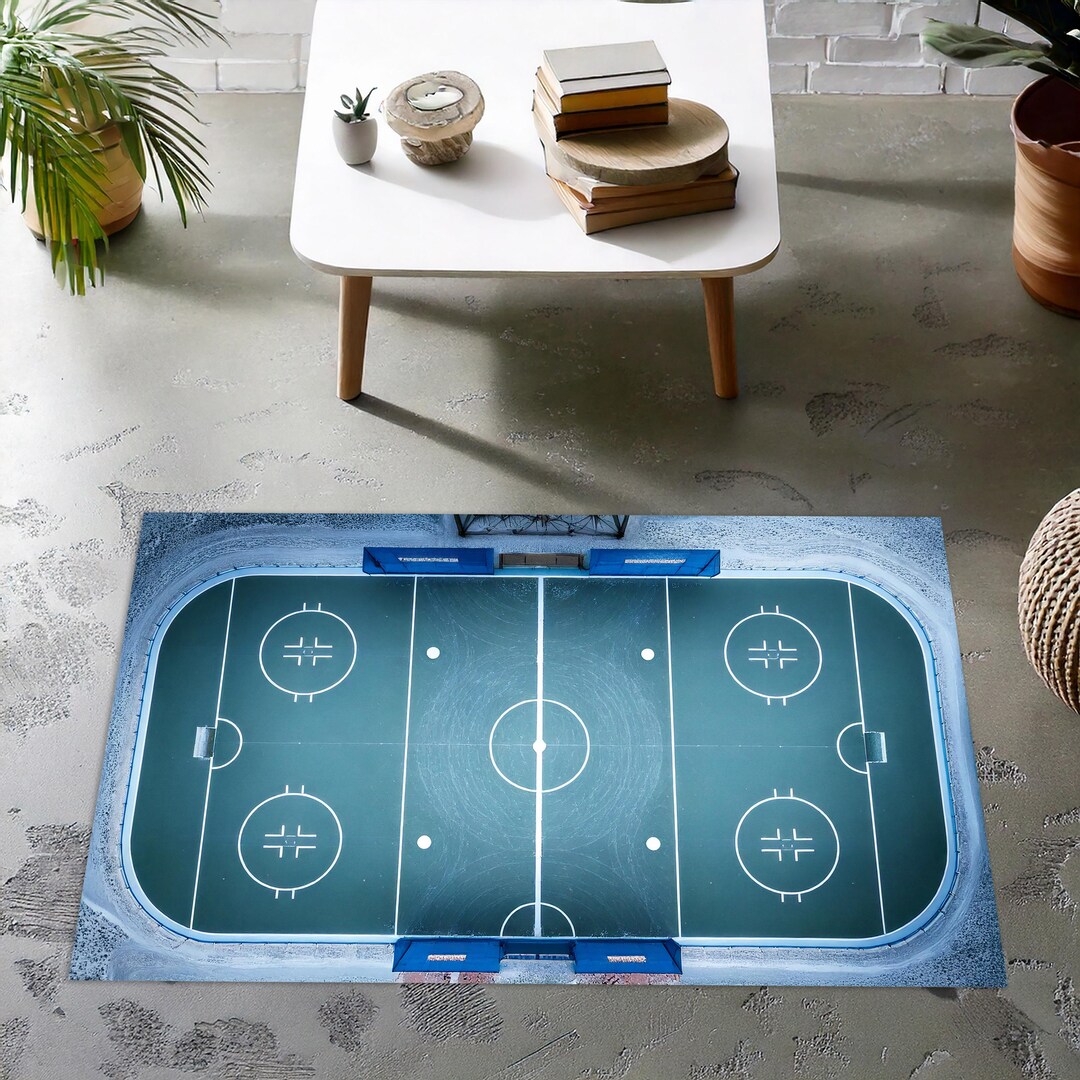 Rinkle Rugs Pro Ice Hockey Rug – Realistic Rink Mat With Goal Crease , Face-off ...