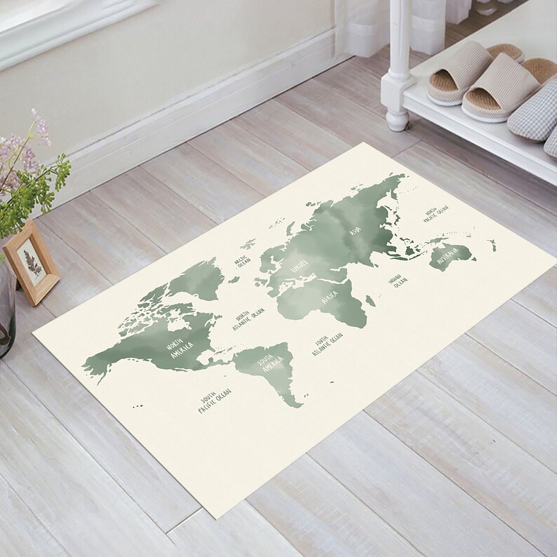 World Map Rug, Rug With World Map, Light Colored Rug,multicolored Rug