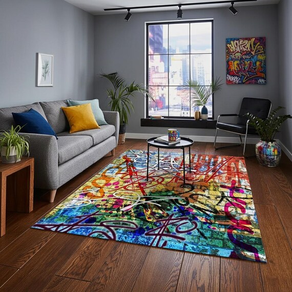 Graffiti Street Art Rug: Modern Multicolored Carpet