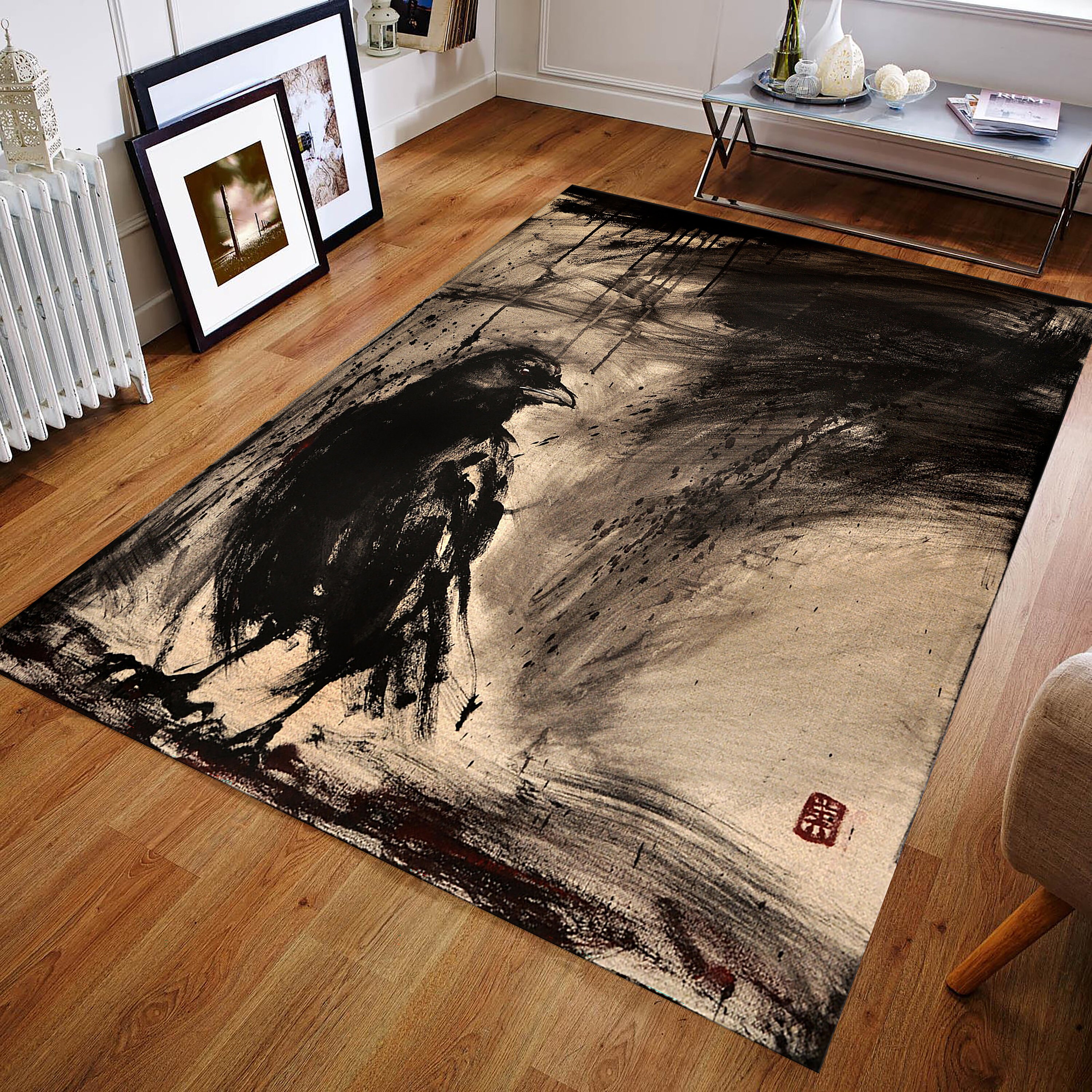 Crow Rug, Crow Carpet, Bird Rug, Bird Carpet, Animal Rug, Artistic Rug ...