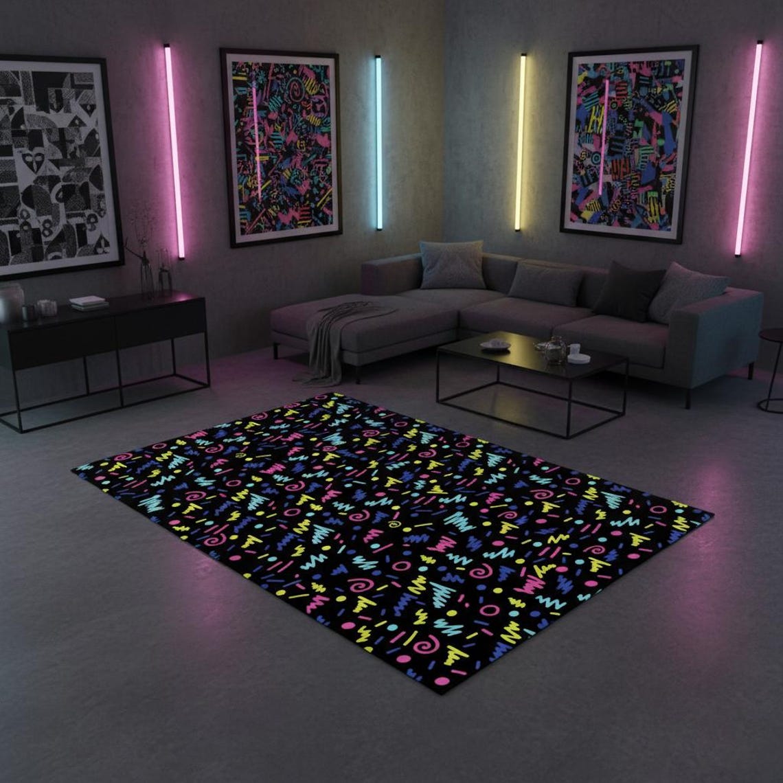 Retro 80s Arcade Game Rug: Glow-in-dark Pixel Design - Etsy