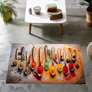 Gourmet Spice Jar Rug – Non-Slip Kitchen Runner with Realistic Herb Designs – Perfect Cooking Theme Decor for Chefs & Foodies