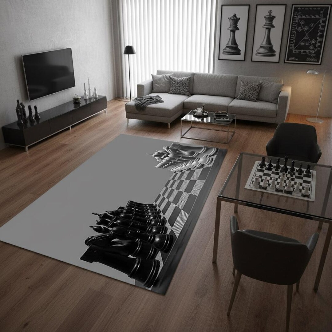 Chess Rug Design Chess Board Rug: Modern Game Room Decor - Etsy