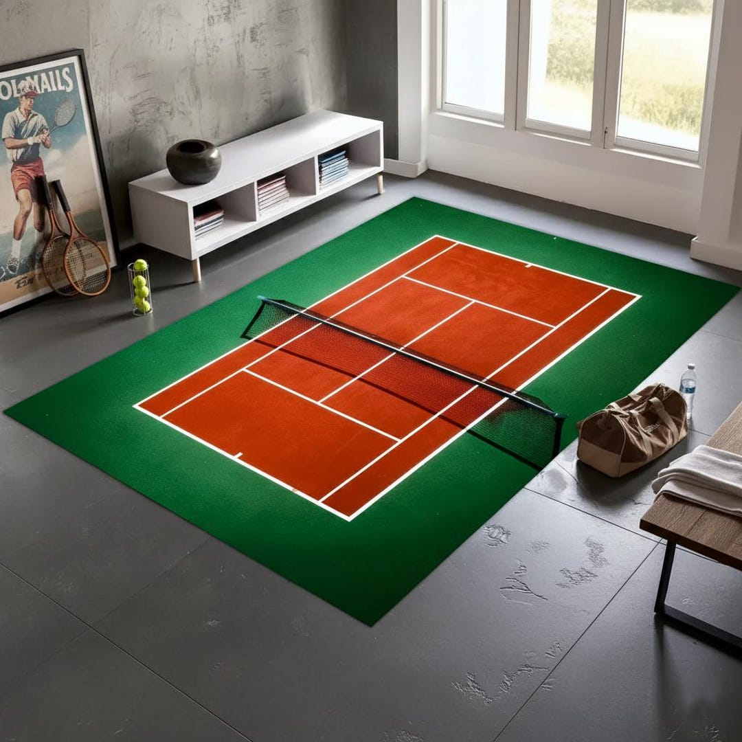 Tennis Court Rug: Realistic Sports Area Rug, Game Room Decor - Etsy