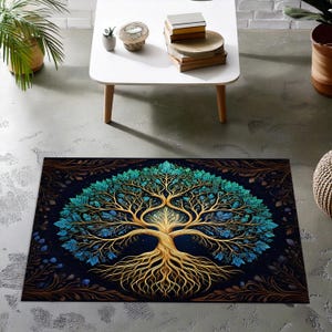 Yggdrasil Tree of Life Rug – Norse Mythology Carpet with Custom Runes – Sacred World Tree Design for Viking & Nature Lovers