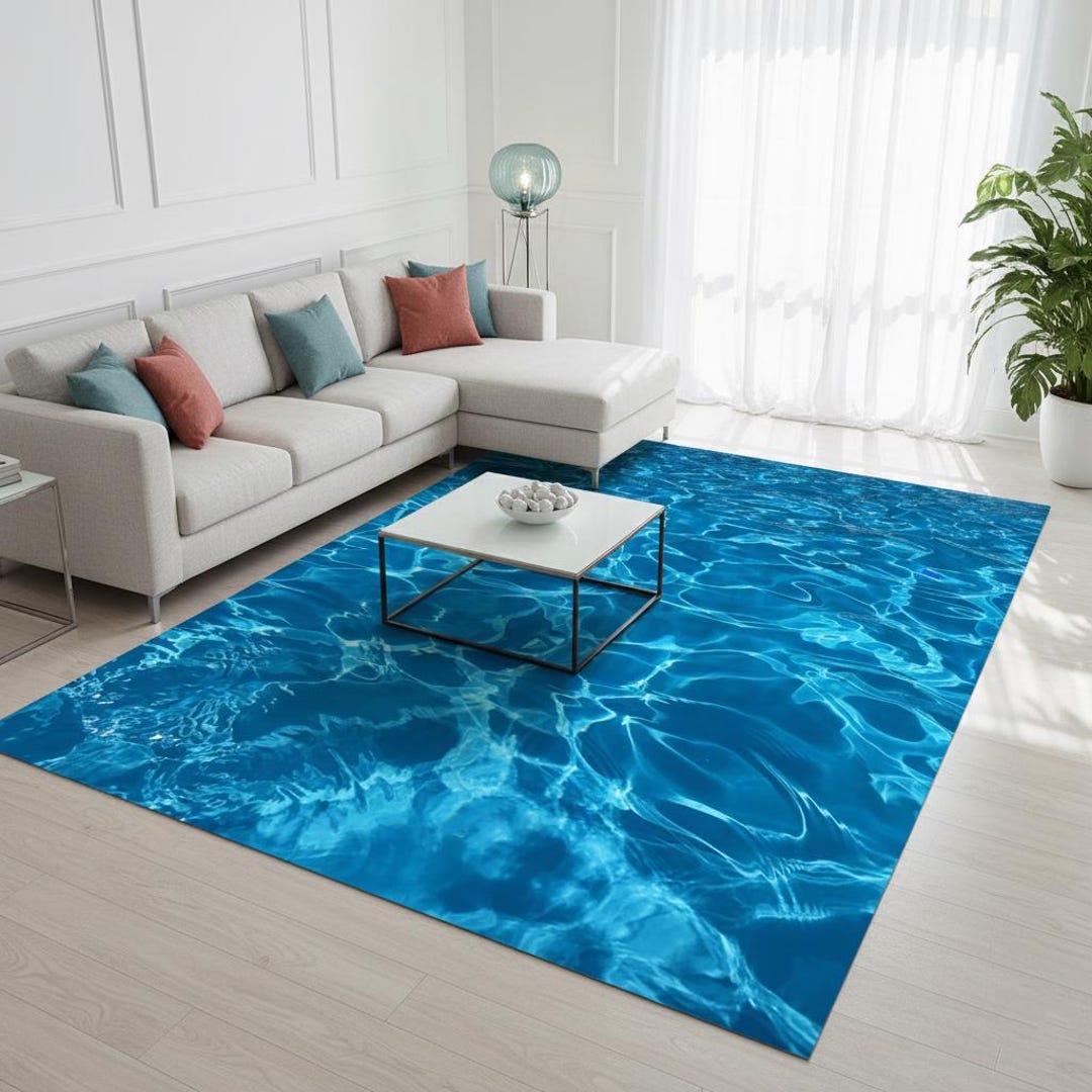 Water Rug Design Sea View Rug, Wavy Ocean Water Design, Memory Foam Comfort - Etsy