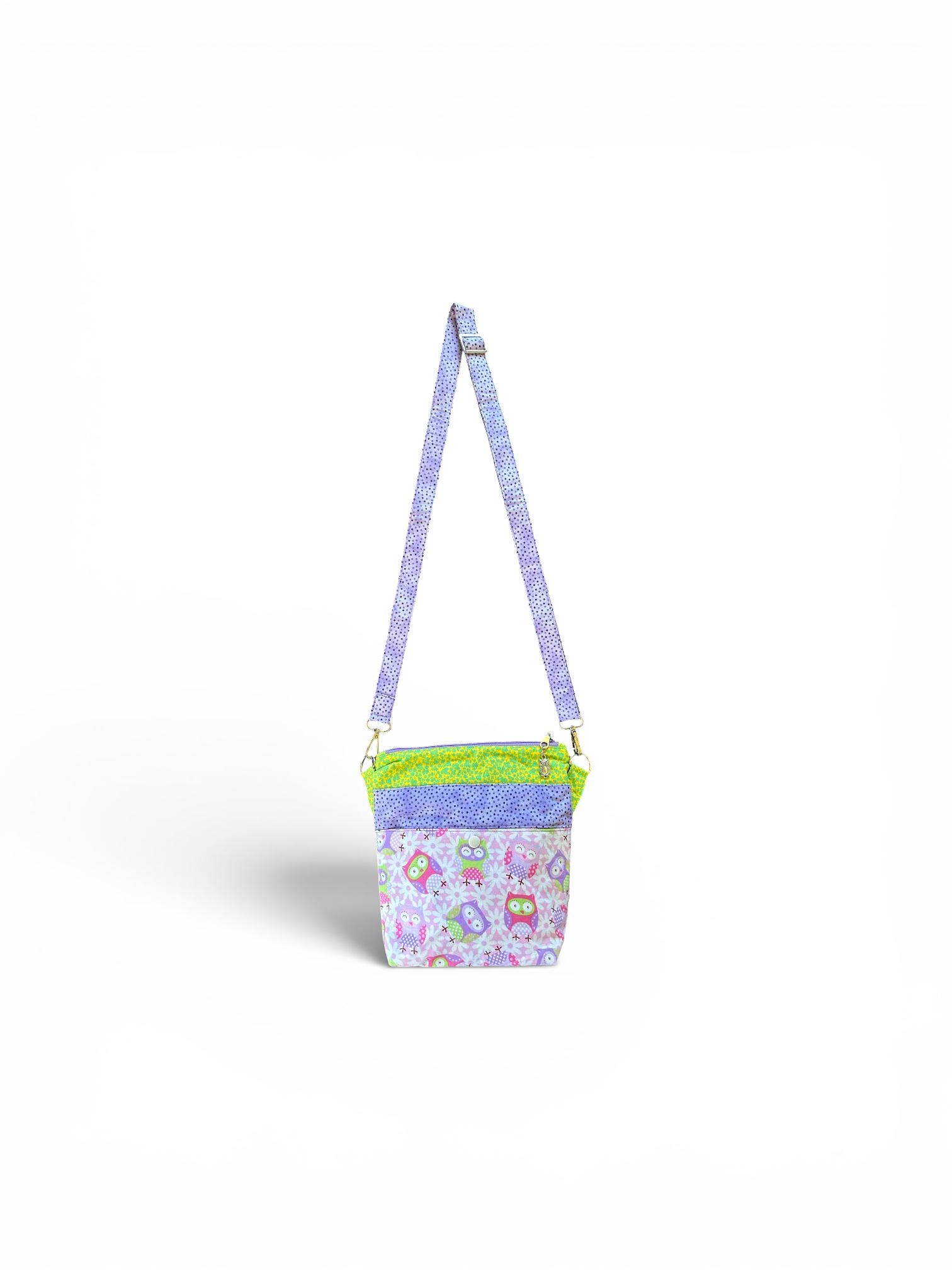 Handmade Owl Crossbody Bag | Pastel Floral Cotton Shoulder Bag