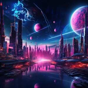 Digital cyber city Wallpaper prints