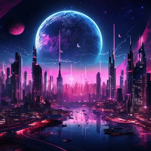 Cyber city digital print.