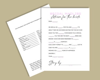 Printable Mad Libs wedding games with modern design, Wedding Mad Libs, Funny Advice for the Bride Mad Libs games template