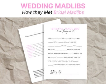 Wedding Mad Libs - How They Met - PDF Printable Wedding Party Game Bridal Mad Libs Wedding puzzles games