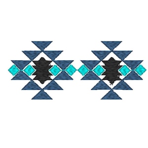 May include: Two blue and black geometric designs with turquoise diamonds in the center.