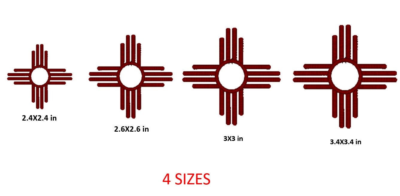 4 Sizes New Mexico Zia Symbol. Zia Sun. Native American Machine ...