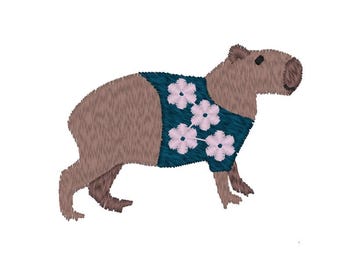 Capybara Folk Art Embroidery Design (Digital Download)