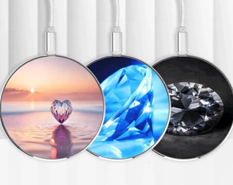 Crystal decor Mobile Charger 15W Fast Wireless Power Mat for all Qi Devices, Gemstone Station, Hub, Pad, Dock, Plate, Base