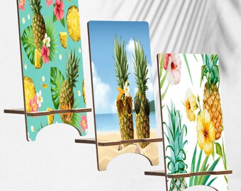 Pineapple Wood Phone Stand, Tropical Holder for iPhone 14 13 12 11 Pro Max, Samsung S23 S22 S21, Pixel 7A Pro 6A