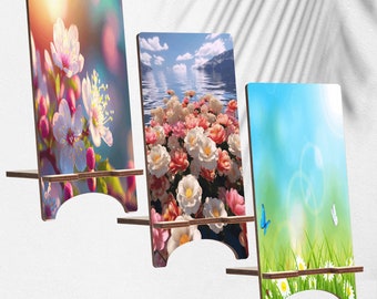 スプリングウッド電話スタンド、iPhone 14 13 12 11 Pro Max、Samsung S23 S22 S21、Pixel 7A Pro 6A用カラフルホルダー